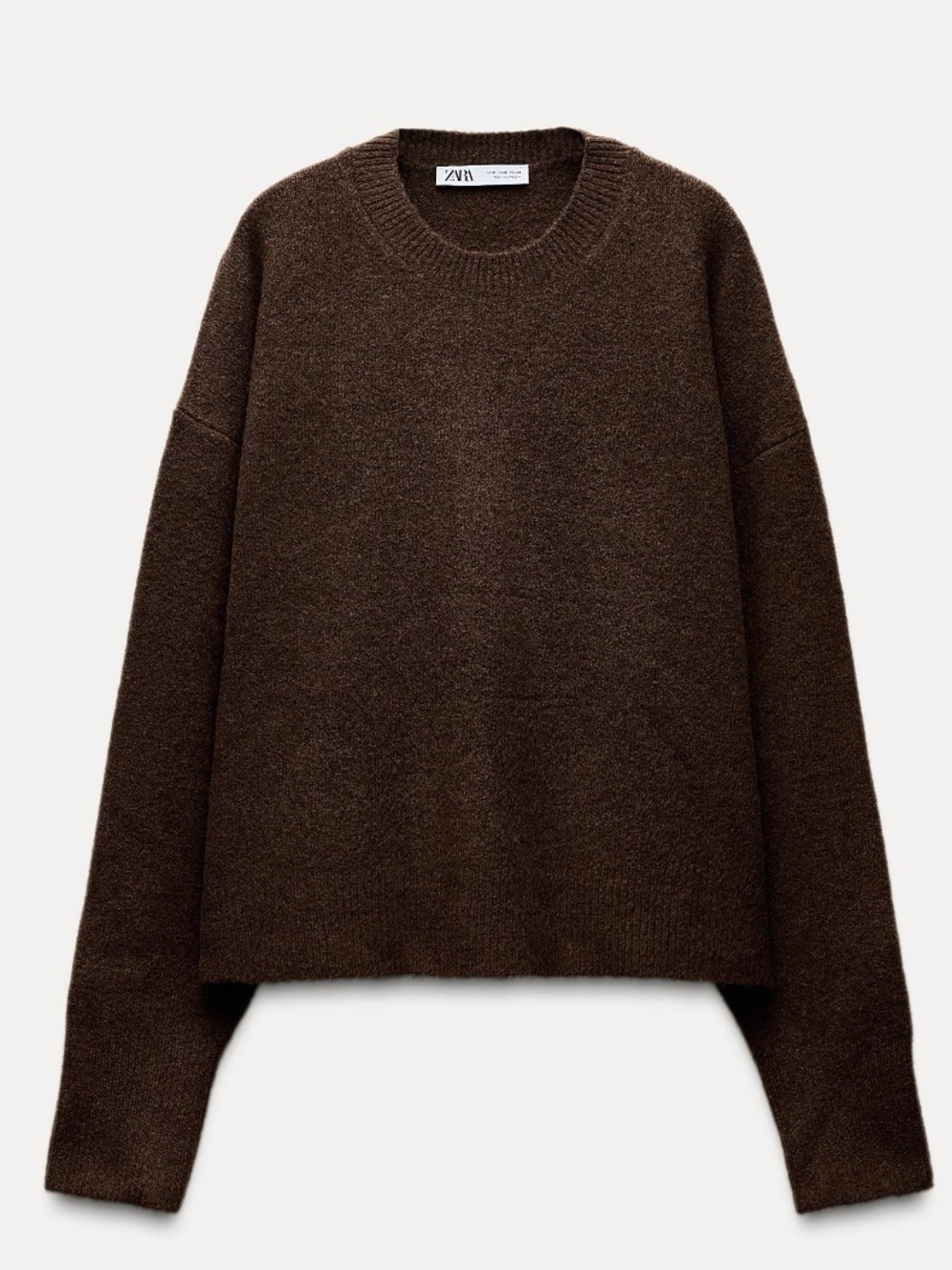 Zara Women’s Wool Blend Chocolate Brown Crewneck Sweater, Size S